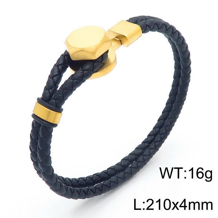 Retro leather bracelet with punk straps – double braided & individual