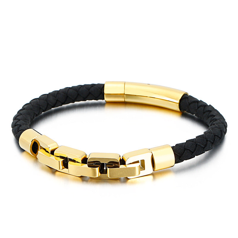 Men's bracelet made of 316 stainless steel & leather – Robust & hypoallergenic