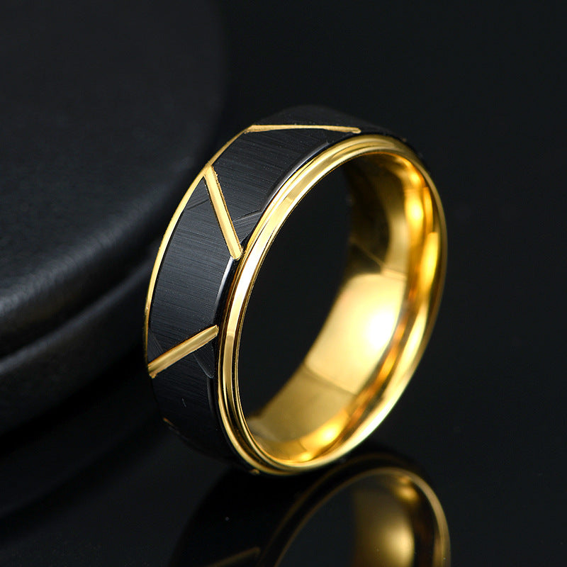 Herrenring aus Wolframcarbid mit 8er-Nut, matt Schwarz & Gold – 8 mm, gravurfähig