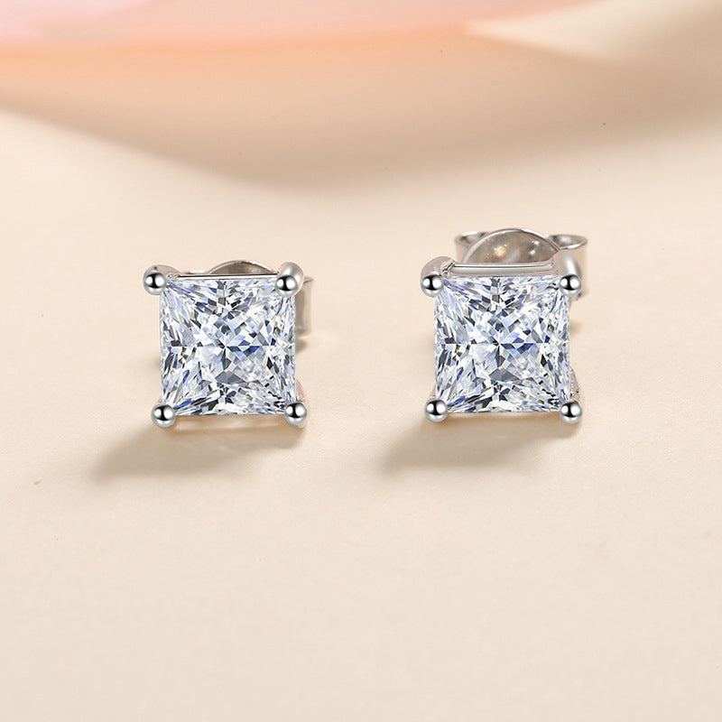 Square zirconia stud earrings – 4.5mm|5.5mm|7mm – 925 sterling silver rhodium-plated