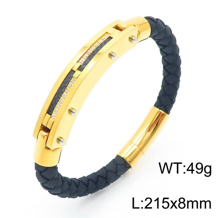 Men's bracelet with steel wire inlay – braided stainless steel leather strap