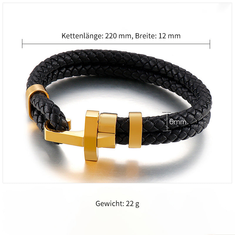 Stainless steel bracelet for men – stylish leather braid with geometric clasp