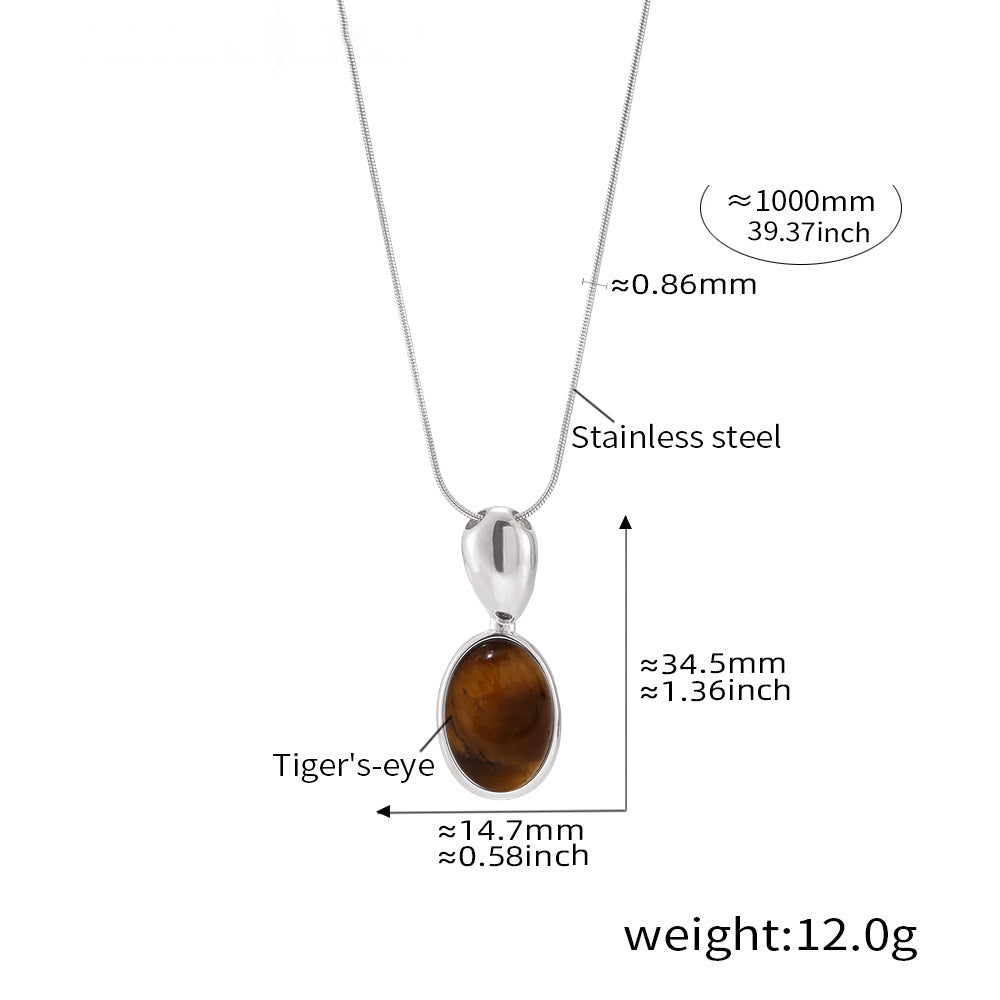 Long oval chain with tiger eye & black onyx – 18K real gold plating or stainless steel look (optional)