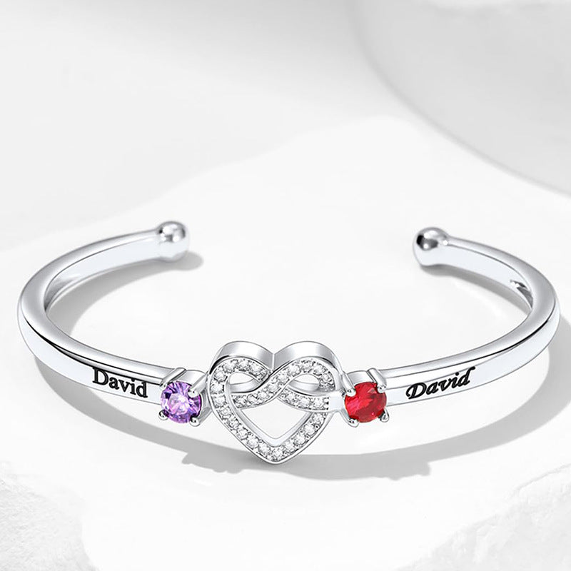 Personalisierbares Damenarmband mit Herz-Design und offenem Verschluss, 12. Dezember Geburtsstein (Zirkonia), S925 Silber