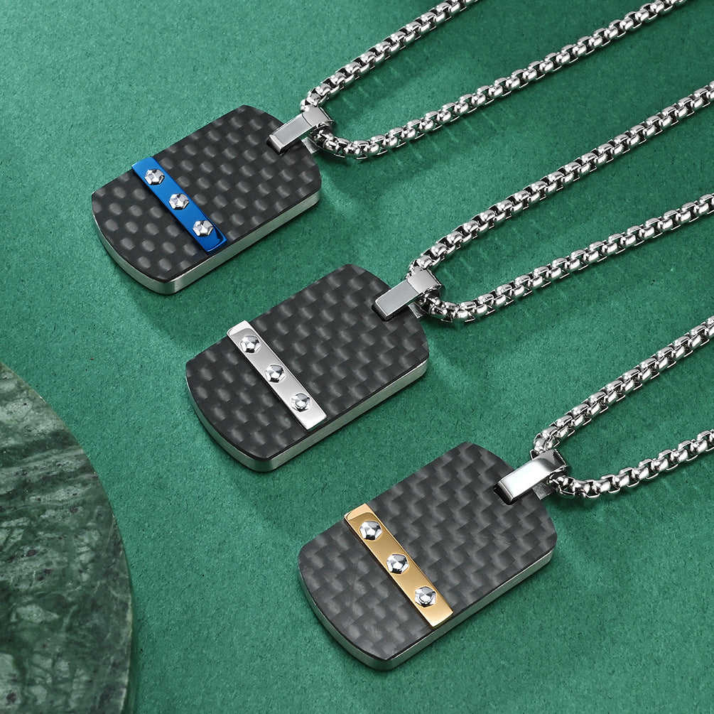 Industrial design dog tag | 316L stainless steel with carbon look & hexagon head
