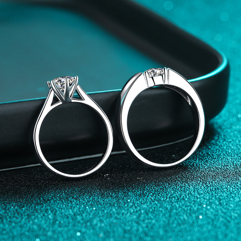 Zirconia couple rings (1 ct) | 925 sterling silver with rhodium plating - For him & her