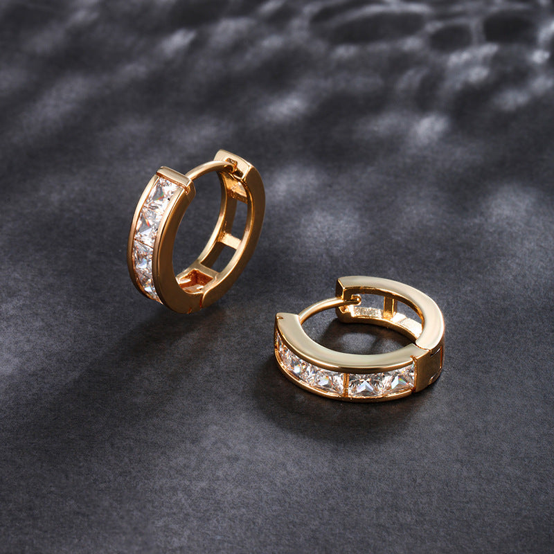 Square zirconia ear clips - 18K gold-plated copper alloy (1.5 cm)