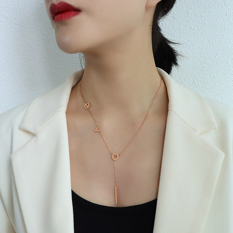 "LOVE" letter necklace – stainless steel pendant in 3 trendy colors