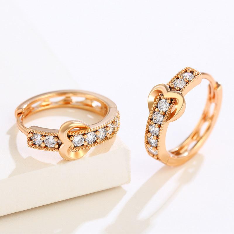 Romantic heart earrings with sparkling zirconia | 18K gold plating, 18mm diameter
