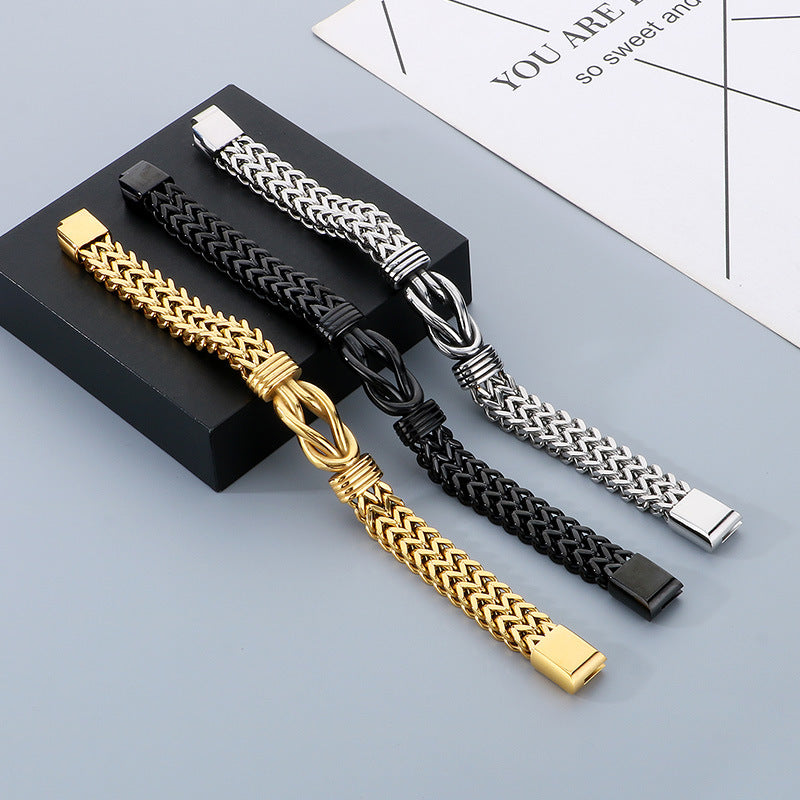 Men's stainless steel bracelet with a robust braided pattern - Timeless design for business & leisure