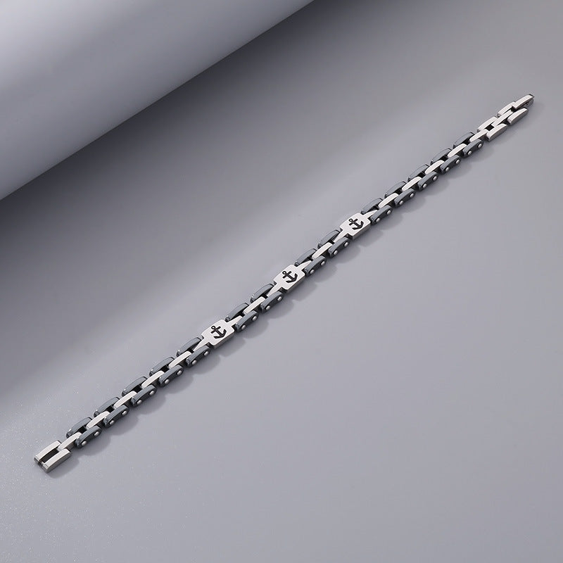 Maritime titanium steel bracelet for men – with engraved anchor motif & robust link chain