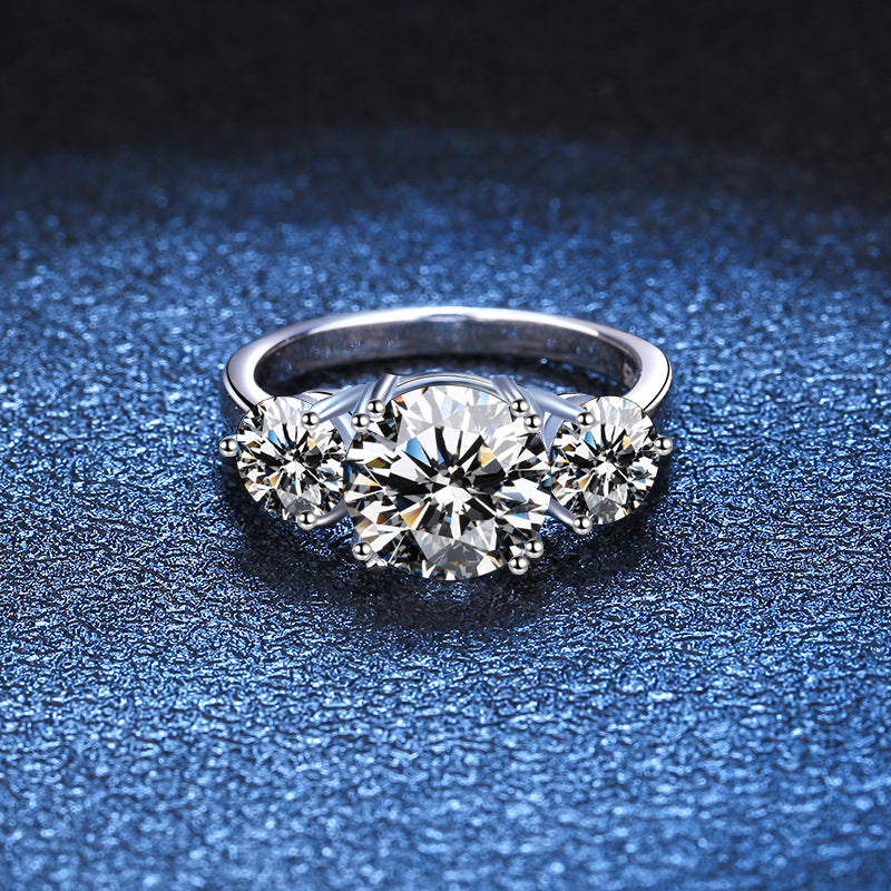 Three Life Stones Luxury Ring with 3ct Zirconia (2ct + 0.5ct x2) | S925 Sterling Silver with Rhodium Plating