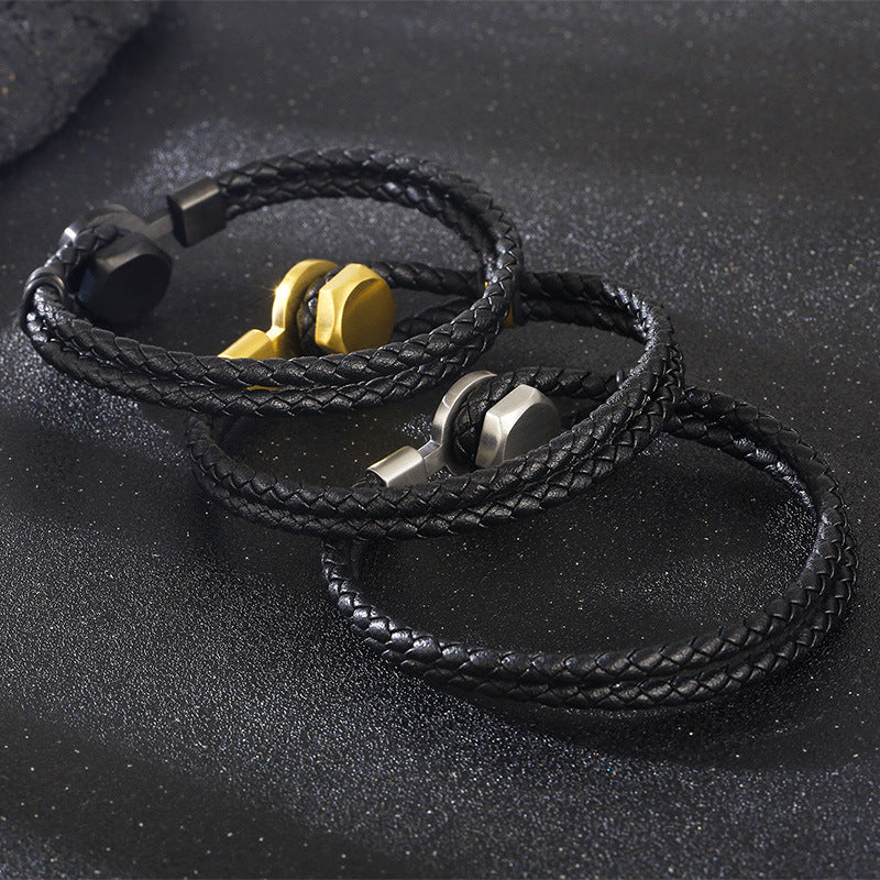 Retro leather bracelet with punk straps – double braided & individual