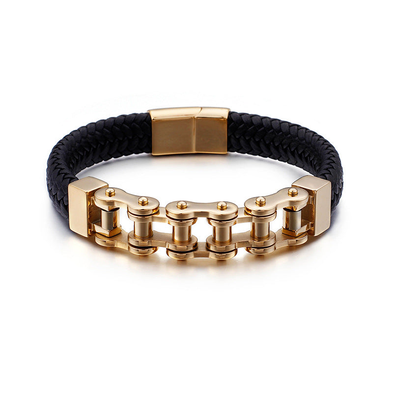 Men's bracelet made of stainless steel chain & braided leather – Robust & stylish
