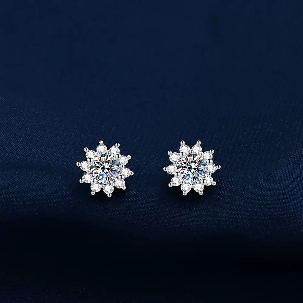 Sunflower earrings - copper rhodium-plated (white gold) with 925 silver studs