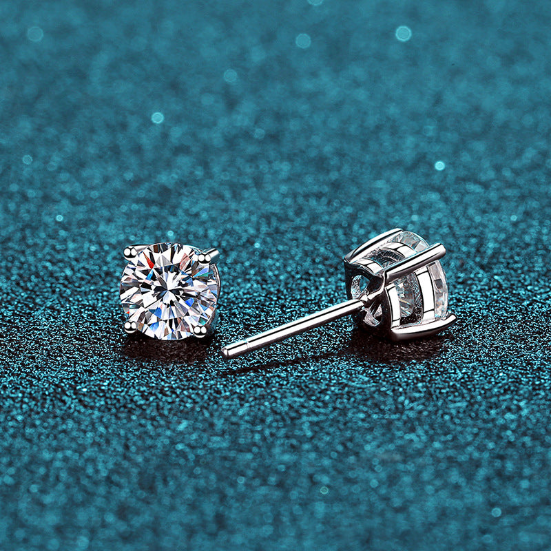 S925 Sterling Silver Stud Earrings with 4-Prong Setting – Type A-4mm|5mm|6.5mm Cubic Zirconia – Rhodium-Plated