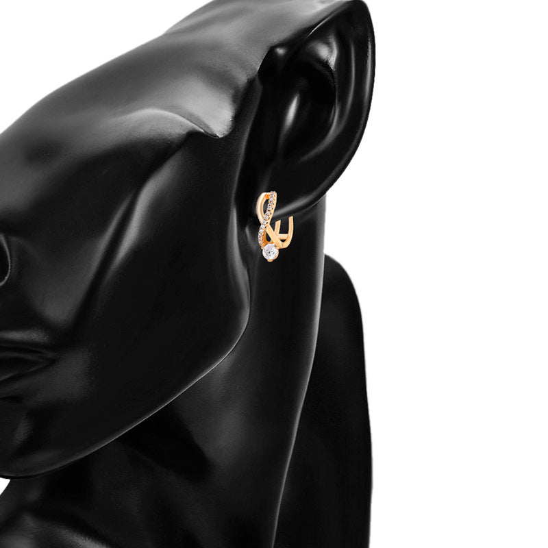 Cross-shaped zirconia earrings - copper alloy gold-plated (1.8 cm)