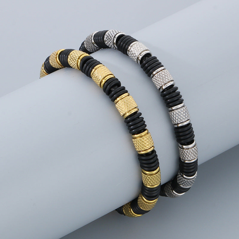 Stainless steel bracelet for men with microfiber leather insert – Timeless pearl design for business & leisure