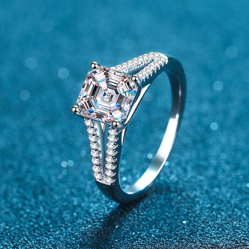 Asscher-cut zirconia ring (2ct) with micro-bevel – 925 sterling silver rhodium-plated