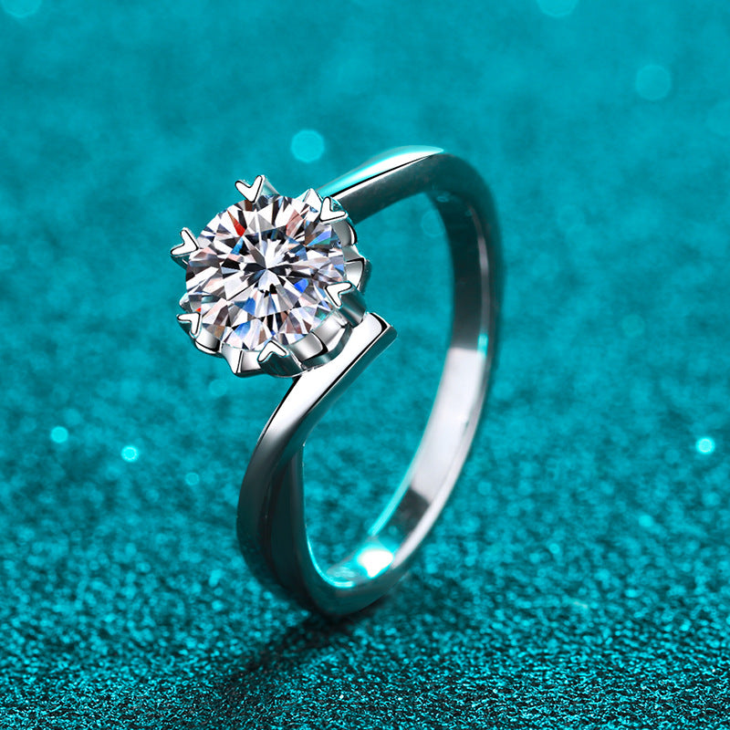 Snowflake zirconia ring with cable band – 925 silver rhodium-plated | 5mm 6.5mm 8mm | Fine women's jewelry gift