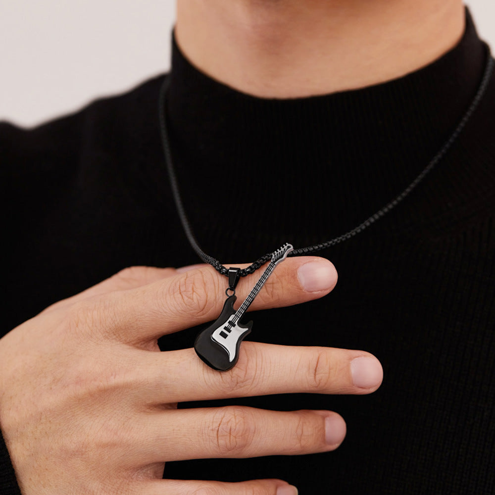Hip-Hop Guitar Pendant Street Style – Classic Titanium Necklace for Men