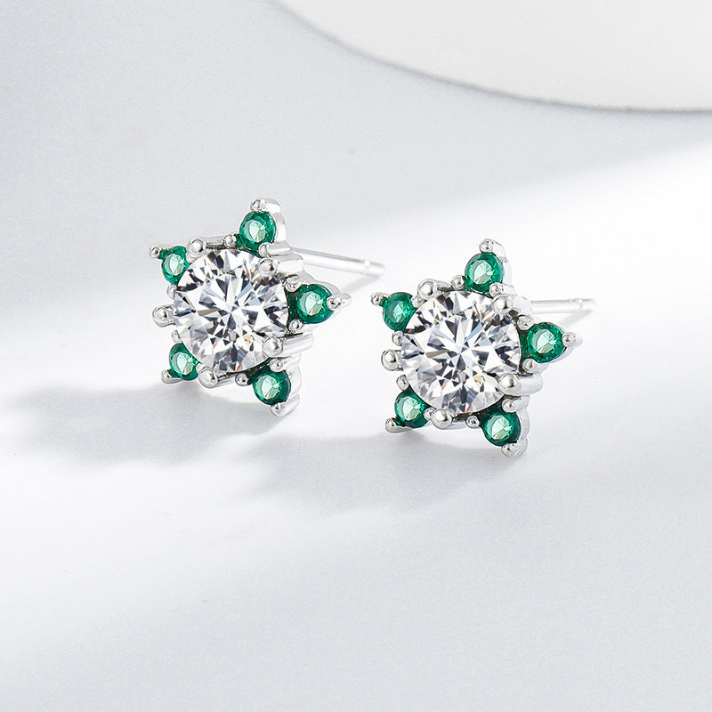 Star earrings with zirconia - copper rhodium-plated (white gold look) & 925 silver stud earrings