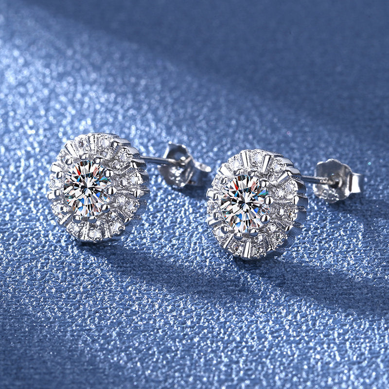 Sunflower earrings - copper rhodium-plated (white gold look) with silver studs - Elegant & stylish accessories