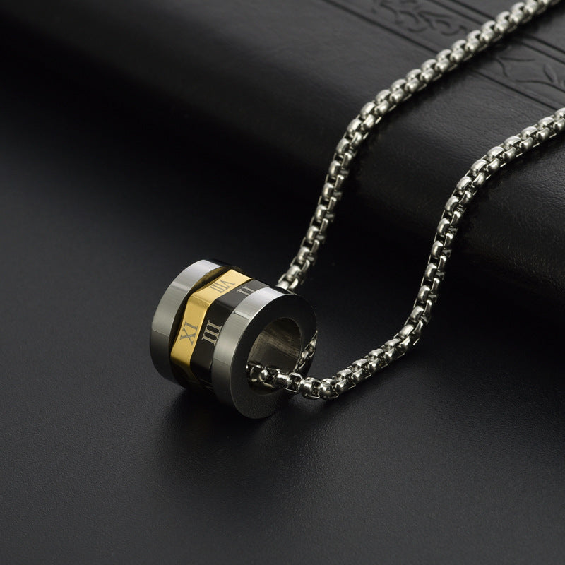 Drehbarer Zahlen Anhänger - Titanstahl Minimal Kette - Römische Ziffern Design
