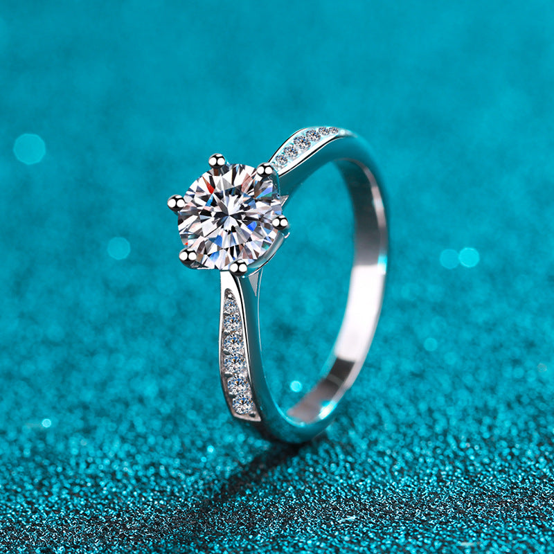 Six-claw zirconia ring with micro-bevel – 6.5mm|8mm – 925 sterling silver rhodium-plated