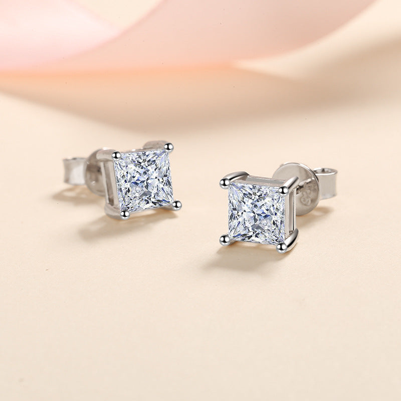 Square zirconia stud earrings – 4.5mm|5.5mm|7mm – 925 sterling silver rhodium-plated