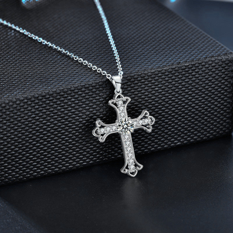 Cross pendant with moissanite (0.5ct) | 925 sterling silver with rhodium plating