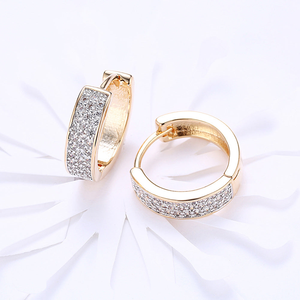 Single-row zirconia ear clips - copper gold-plated (Ø 1.7 cm / width 0.5 cm)