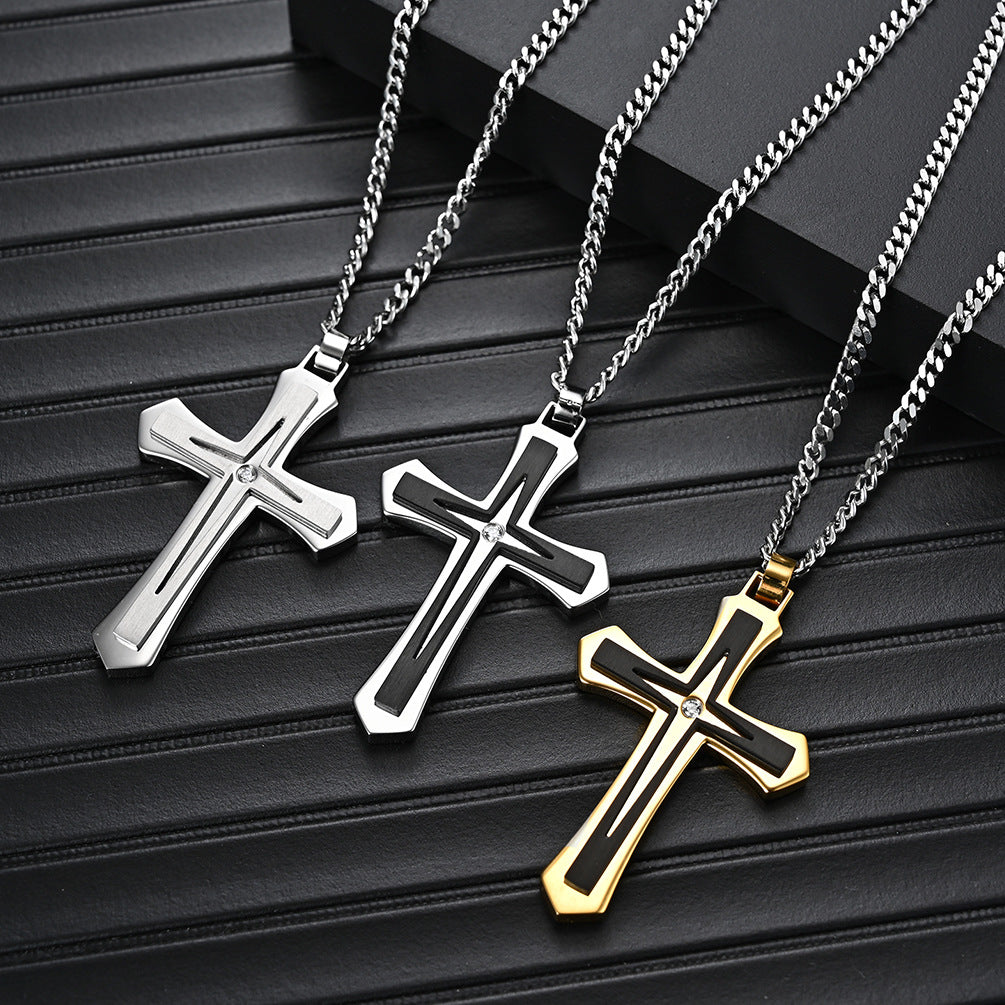 Two-tone cross necklace for men | 316L stainless steel with gold finish & high-gloss silver finish