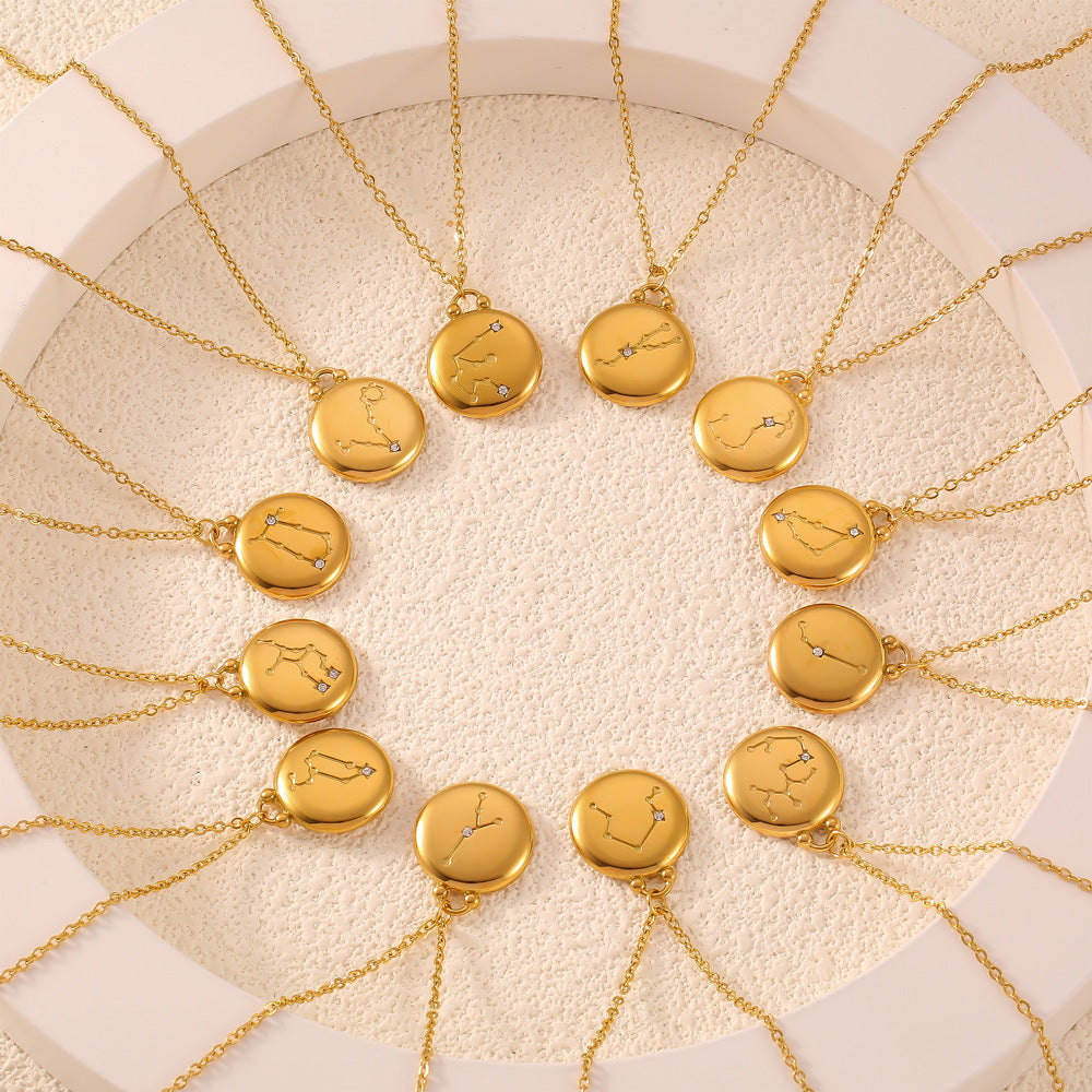 Elegant zodiac medallion with relief – timeless unisex necklace classic