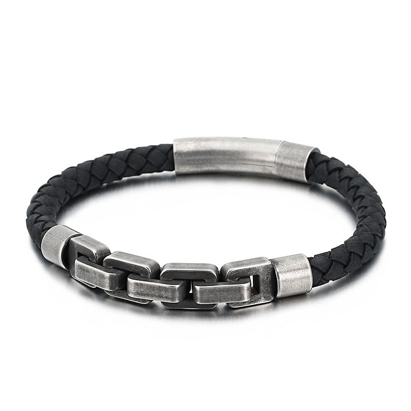 Men's bracelet made of 316 stainless steel & leather – Robust & hypoallergenic
