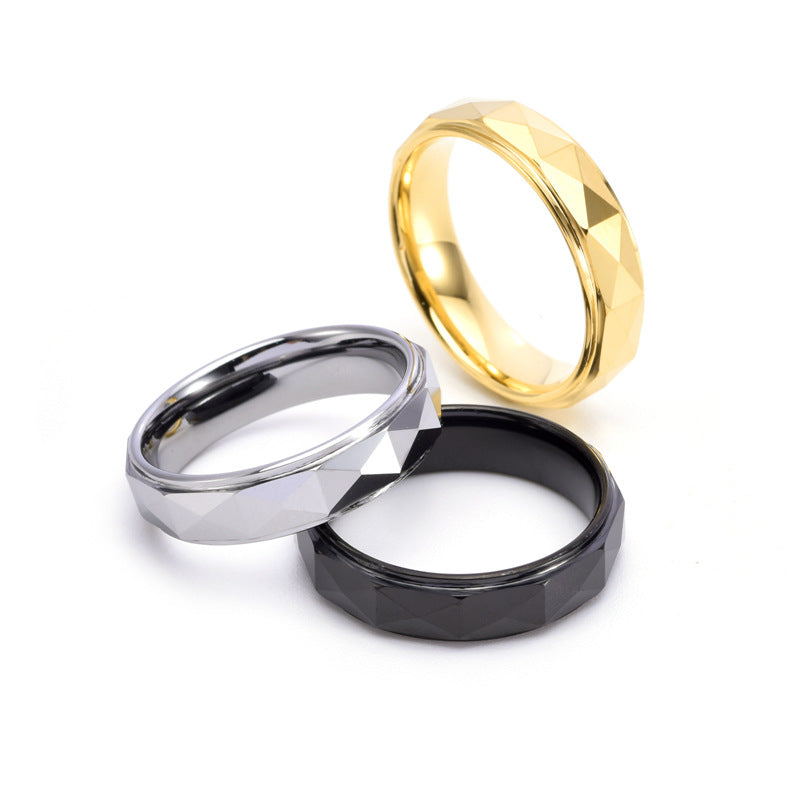 Herrenring aus Wolframcarbid mit diamantgeschliffener Oberfläche – 6 mm, gravurfähig, in Gold / Silber / Schwarz erhältlich
