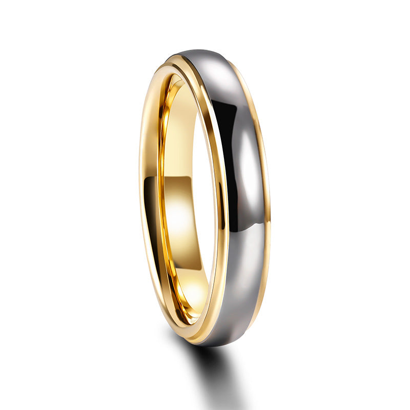 Partnerringe aus Wolfram mit goldfarbenem Stufendesign – modern & zeitlos