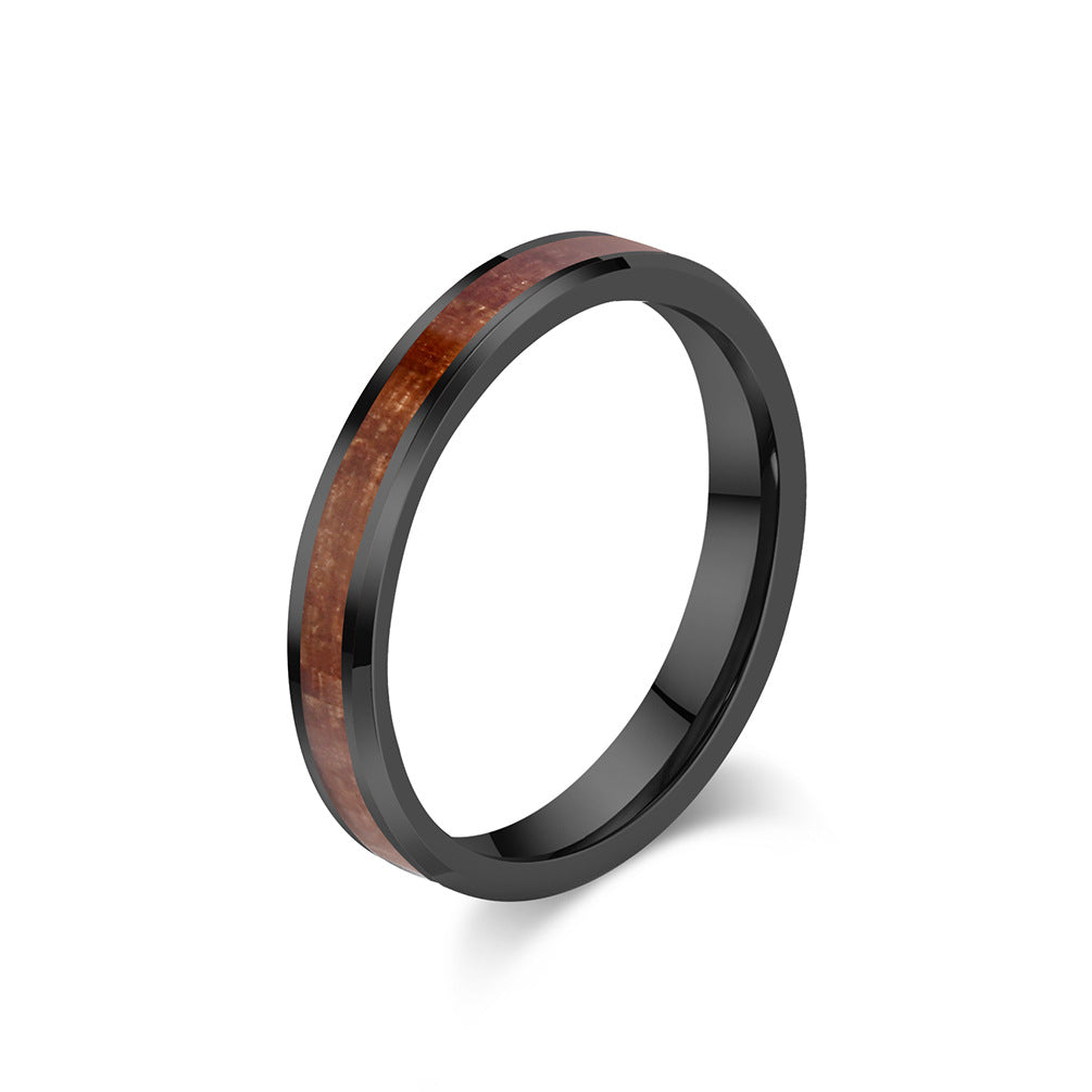 Simple tungsten carbide ring with wood look - 4-6-8mm unisex partner rings - Minimalist wedding rings made of titanium & wood - Scratch-resistant couple rings