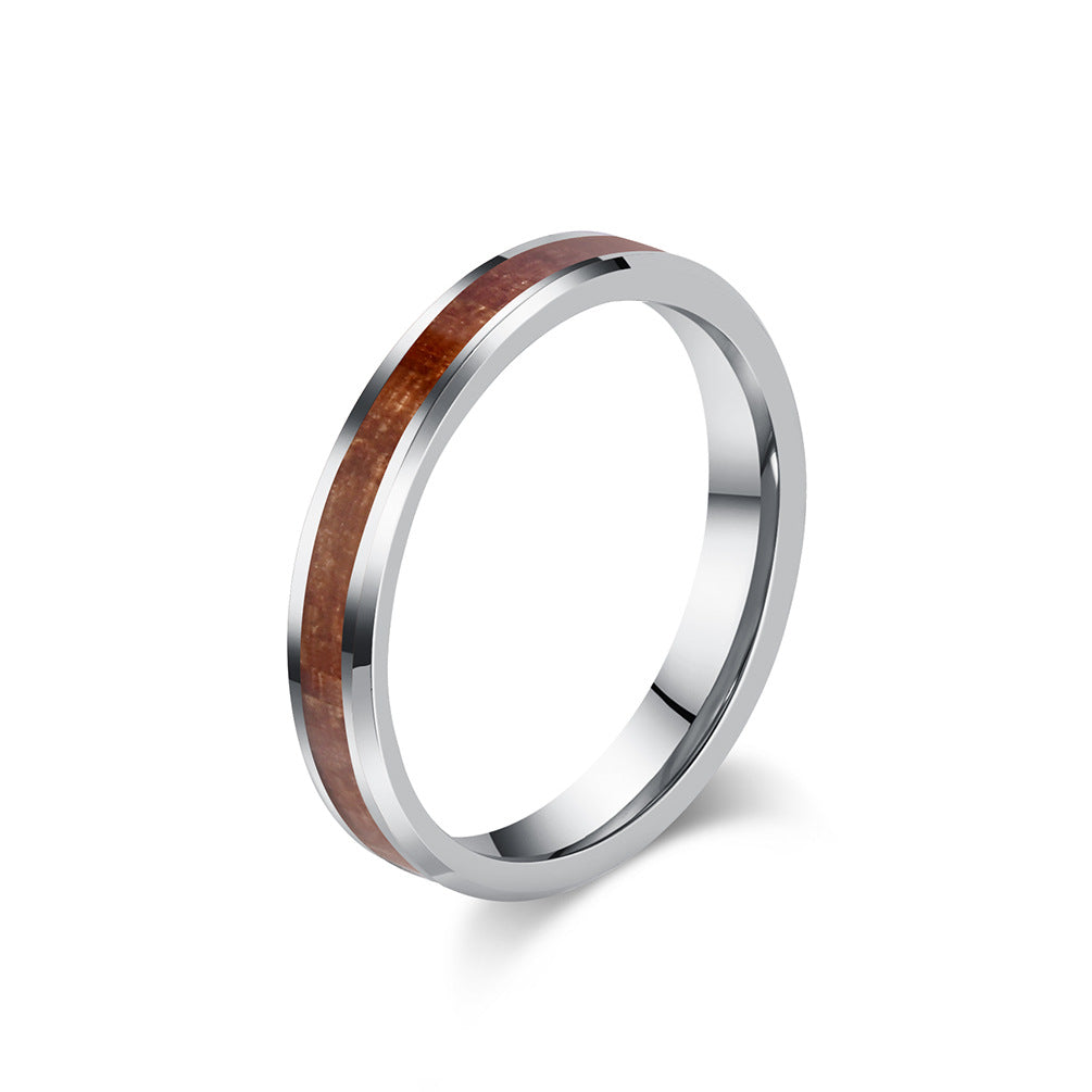 Simple tungsten carbide ring with wood look - 4-6-8mm unisex partner rings - Minimalist wedding rings made of titanium & wood - Scratch-resistant couple rings