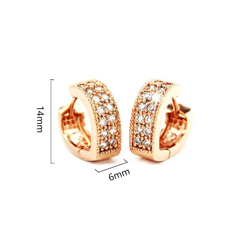 Fashionable V-heart ear clips with double row of zirconia - copper rhodium-plated/gold-plated