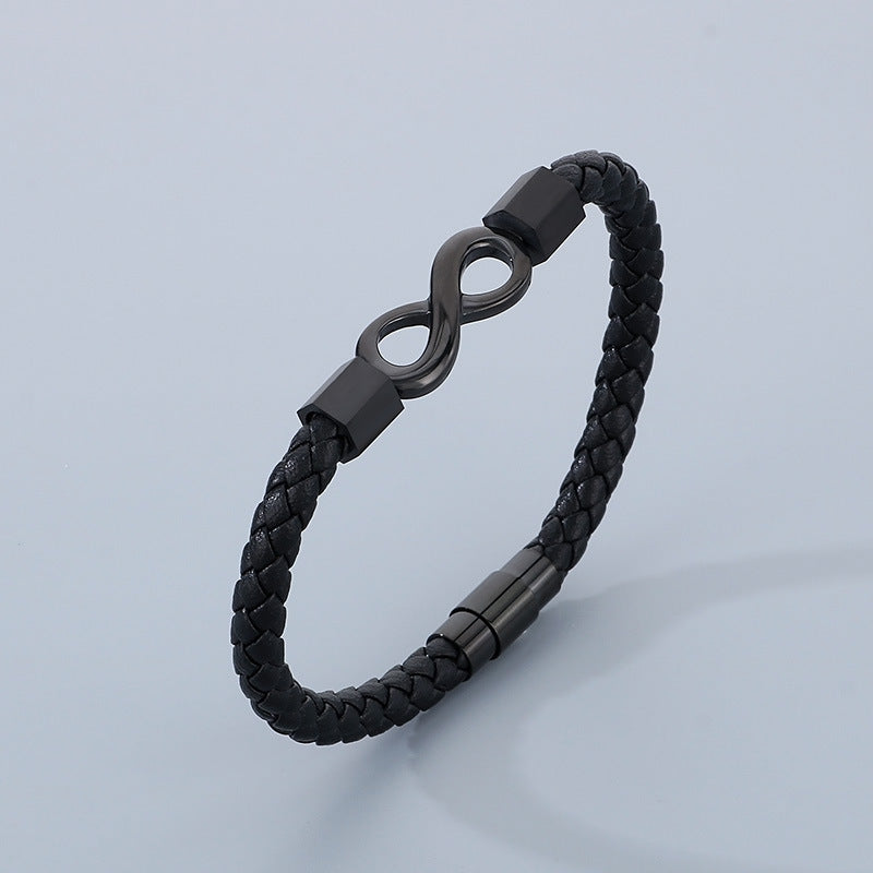 Personalized leather bracelet for men with stainless steel & infinity symbol