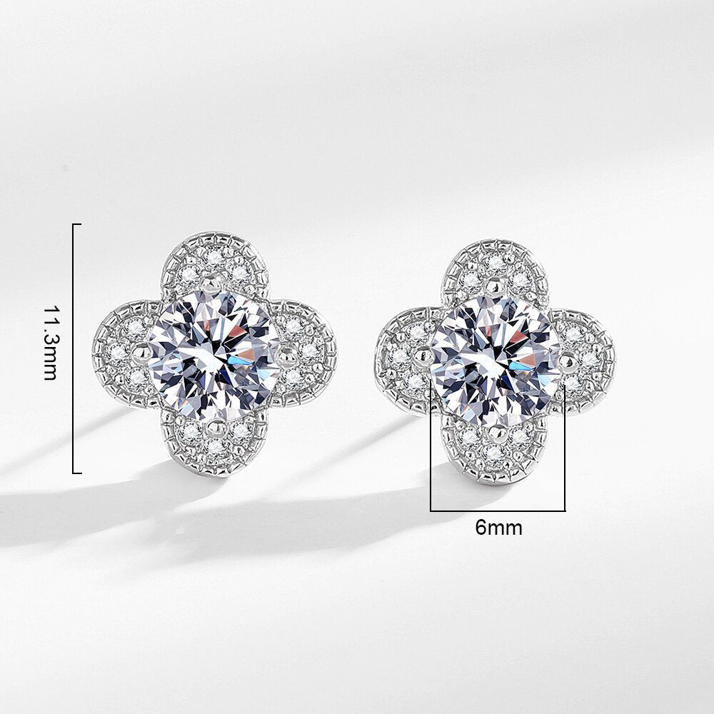 Lucky clover earrings with zirconia - copper rhodium-plated (white gold look)