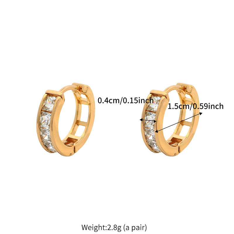 Square zirconia ear clips - 18K gold-plated copper alloy (1.5 cm)