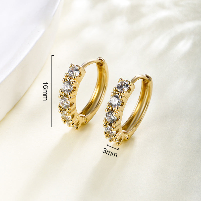 Pavé ear clips with zirconia - copper alloy gold-plated (1.6 cm)