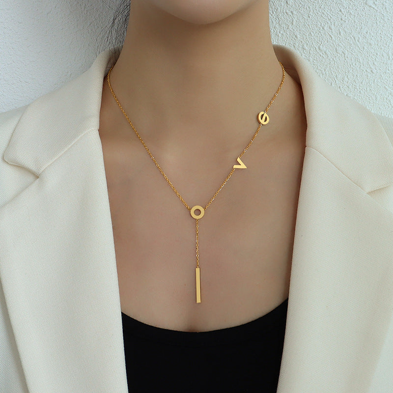 "LOVE" letter necklace – stainless steel pendant in 3 trendy colors