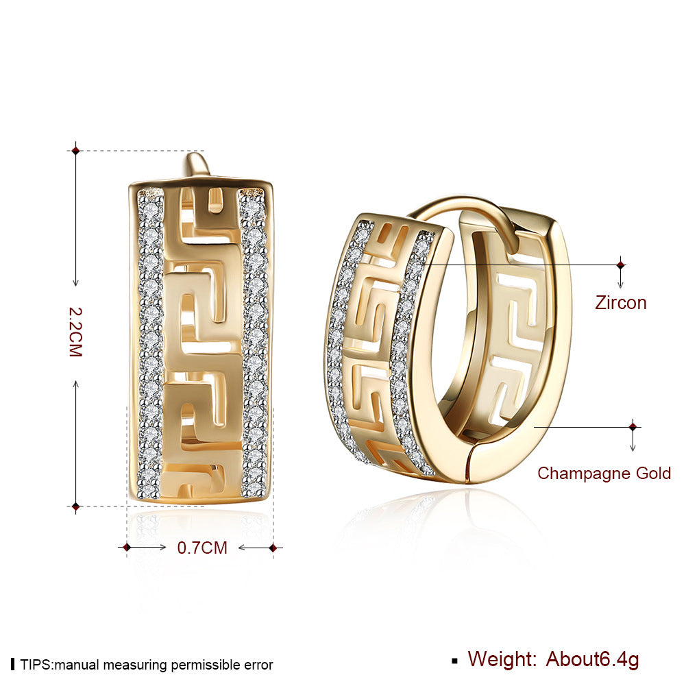 Sanskrit ear clips with zirconia - copper gold-plated (2.2 cm)