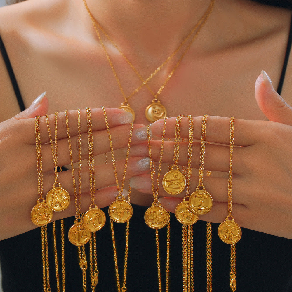 Elegant zodiac medallion with relief – timeless unisex necklace classic