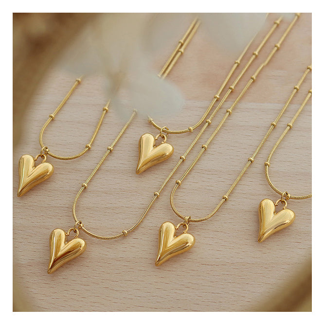Minimalist Heart Pendant Necklace - 18K Real Gold Plating / Stainless Steel / Rose Gold (3 Colors)
