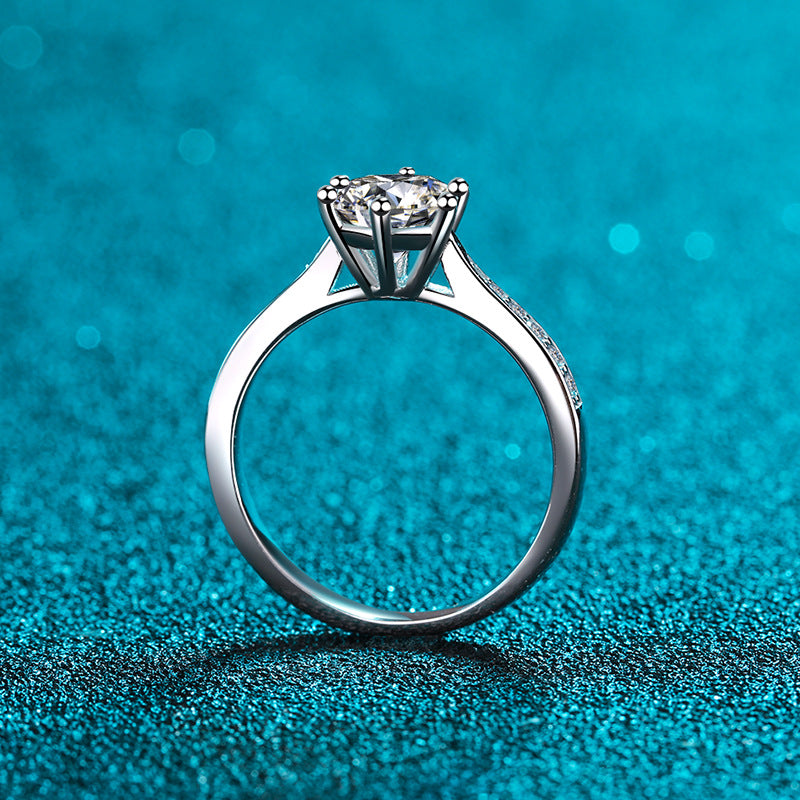 Six-claw zirconia ring with micro-bevel – 6.5mm|8mm – 925 sterling silver rhodium-plated