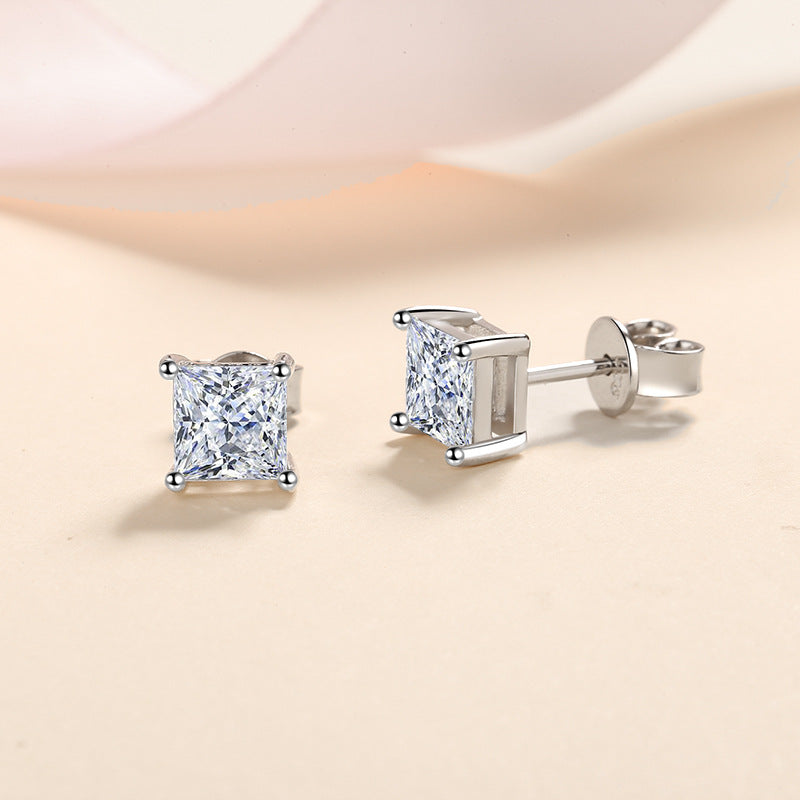 Square zirconia stud earrings – 4.5mm|5.5mm|7mm – 925 sterling silver rhodium-plated